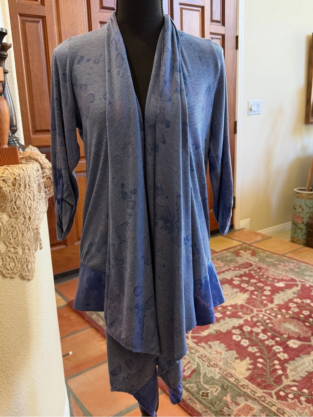 Green Dragon Slate Blue Waterfall Open-Front Cardigan L